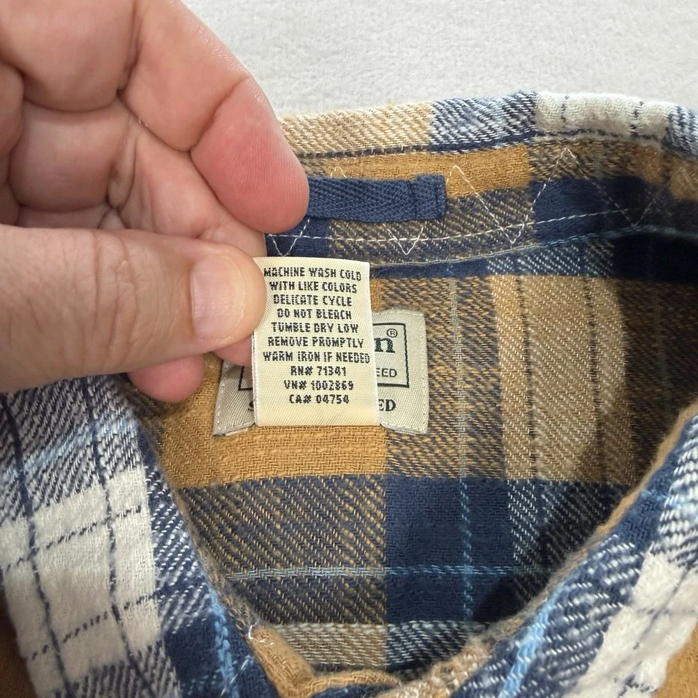 LL Bean 1912 Field Flannel Shirt Mens XL Slightly Fitted Khaki Blue White‎ Plaid